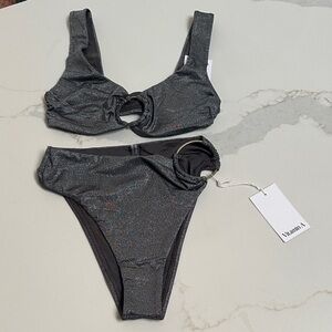 Vitamin A Metallic Charcoal Ring-Detail Bikini Set